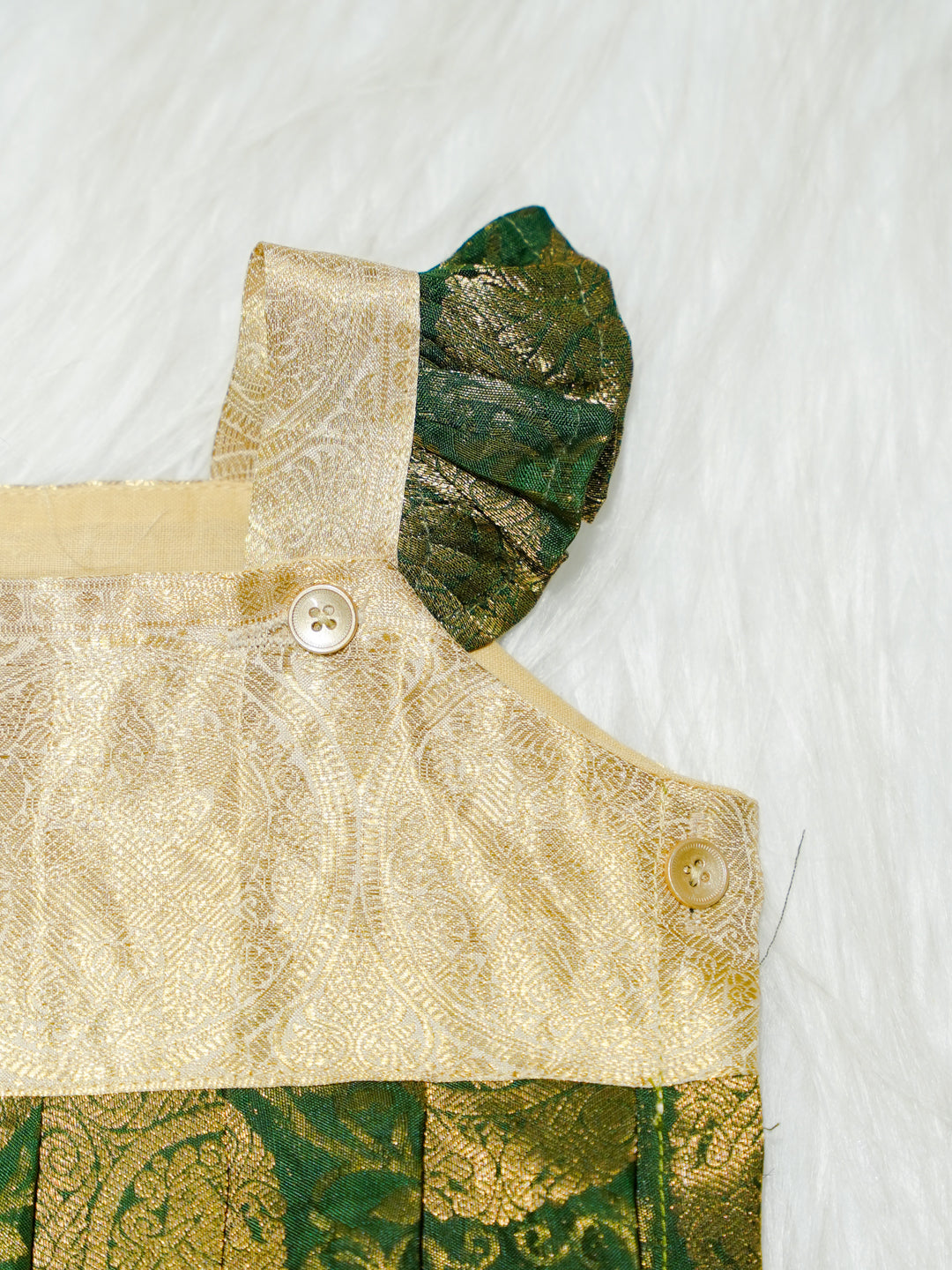 Emerald & Gold Brocade Newborn Girl Bubble Romper with Booties