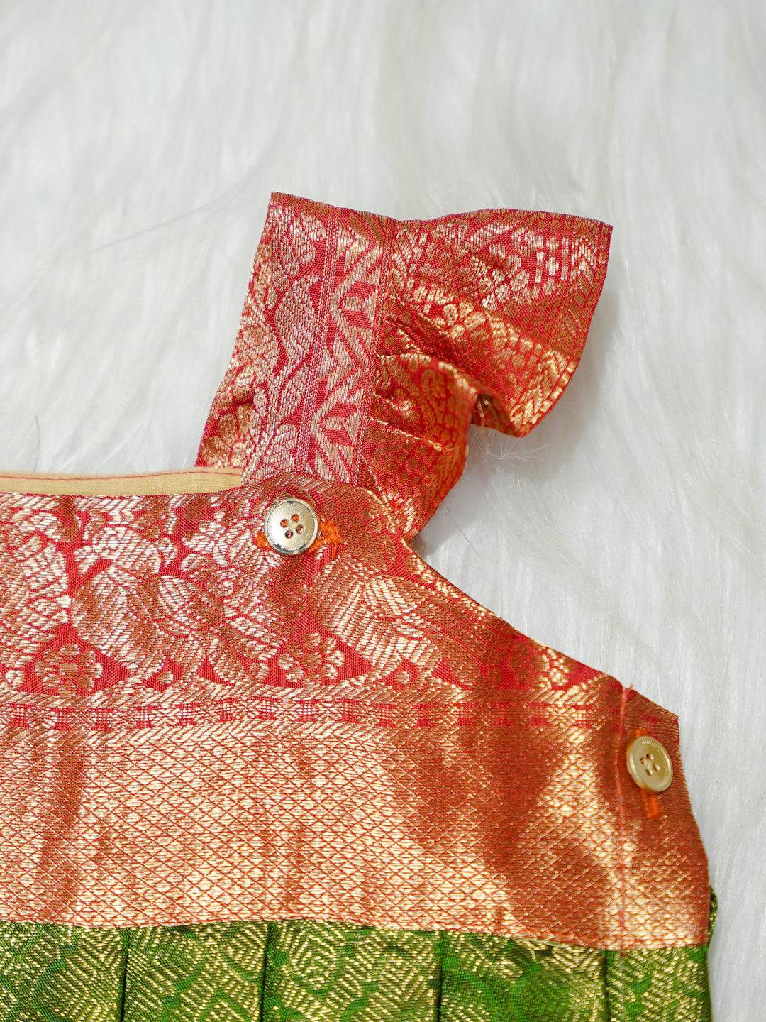 Emerald & Coral Brocade Newborn Girl Bubble Romper with Booties