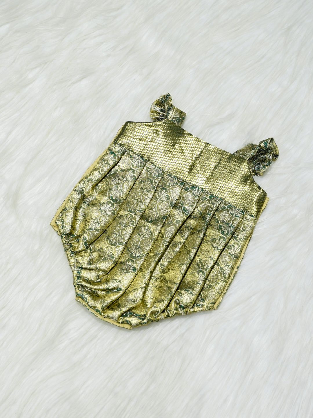 Green & Gold Brocade Baby Romper with Matching Booties