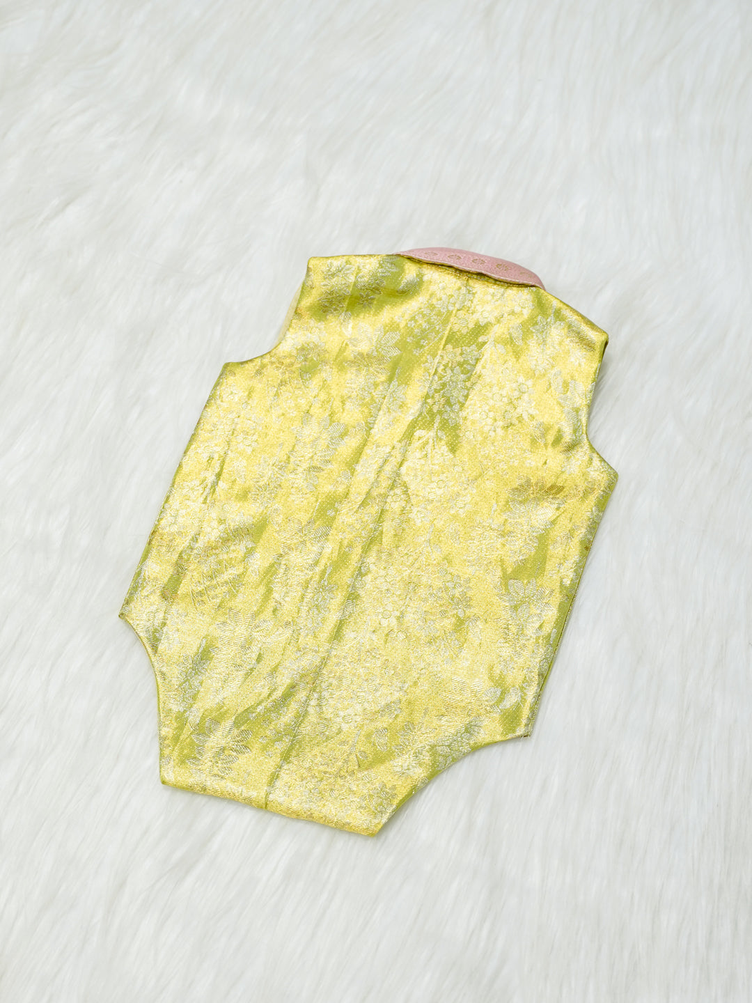 Yellow & Pink Brocade Baby Romper with Matching Booties