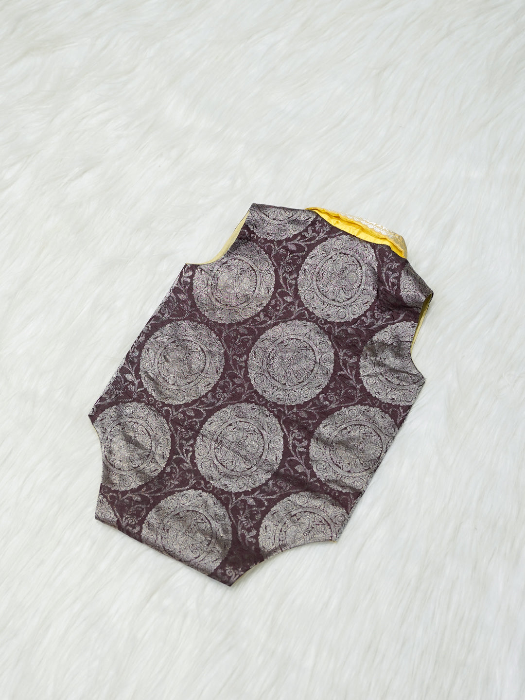 Brown & Gold Brocade Baby Boy Romper with Matching Booties