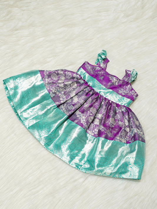 Purple & Turquoise Brocade Baby Girl Dress