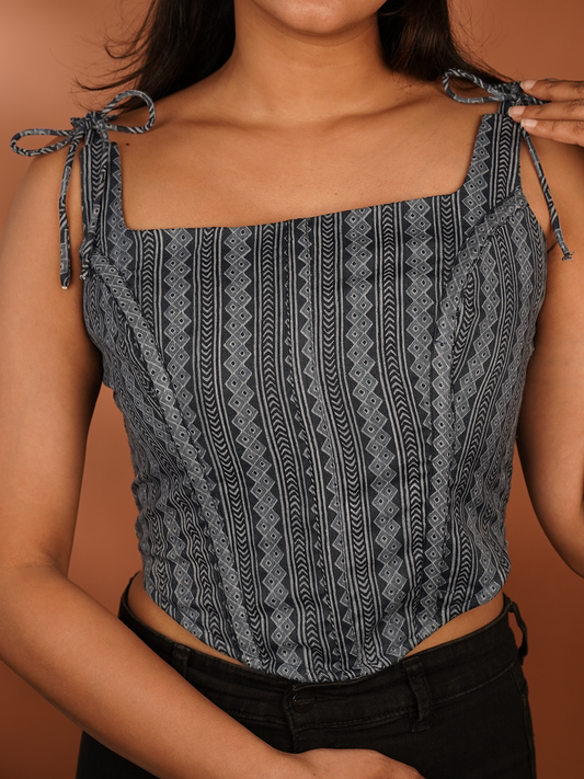 Grey Tribal Stripes Corset – Timeless Fashion Statement with a Modern Twist