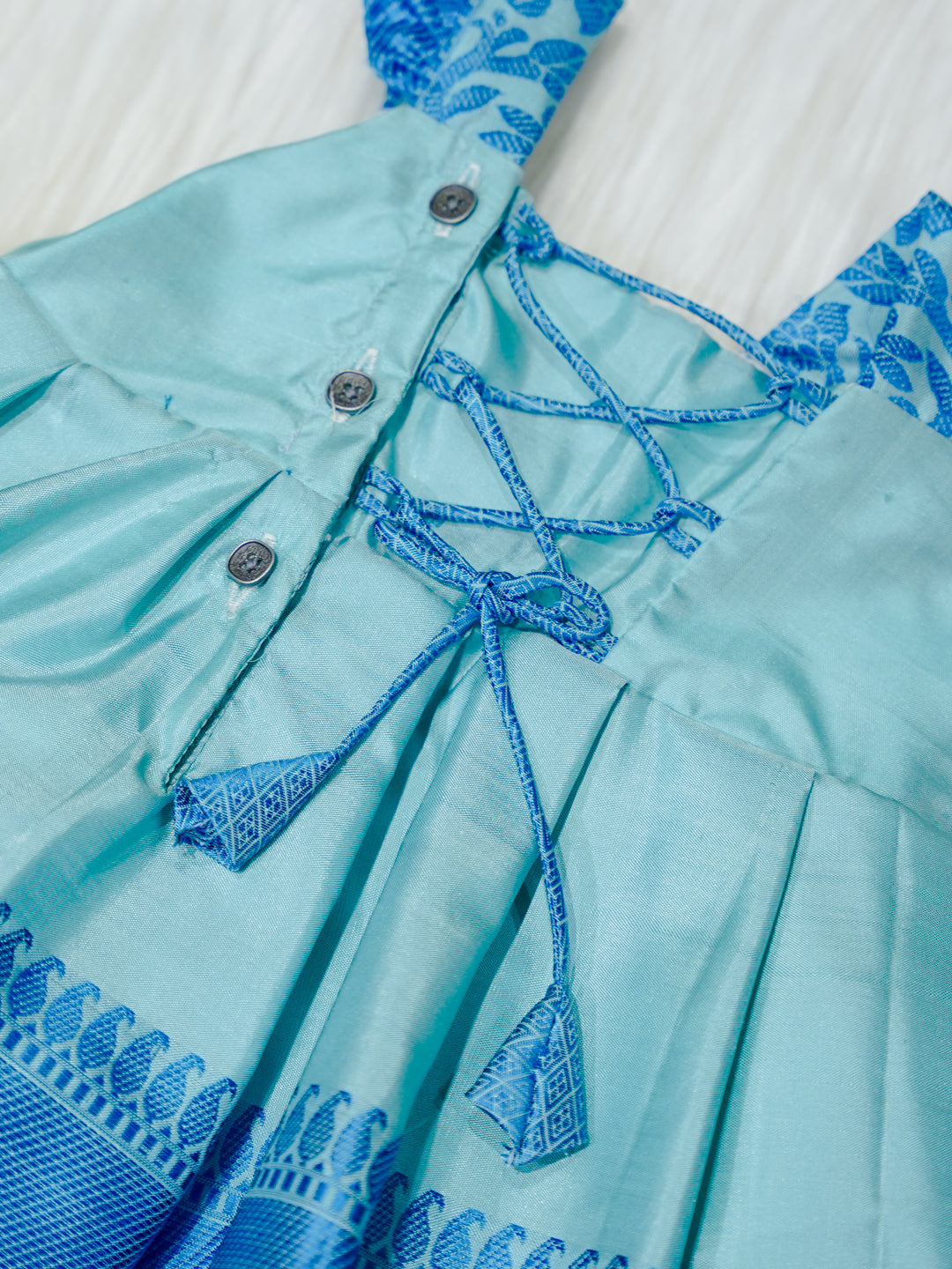 Aqua & Royal Blue Silk Newborn Girl Gown with Booties