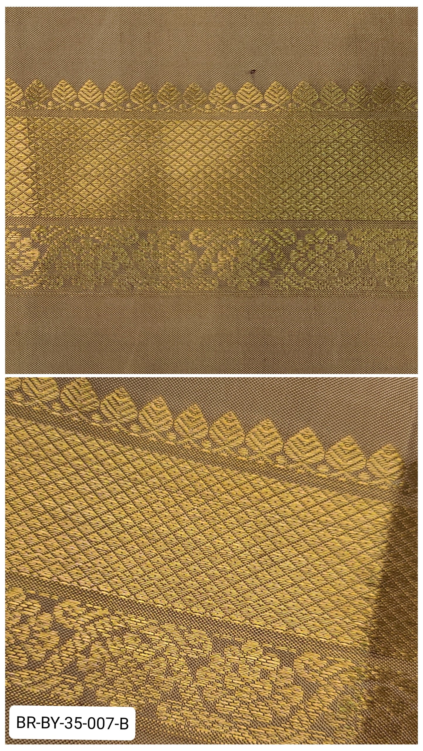 3.5 Inch Pure Kanchipuram Silk Zari Border – Beige with Gold Diamond Weave & Floral Motifs