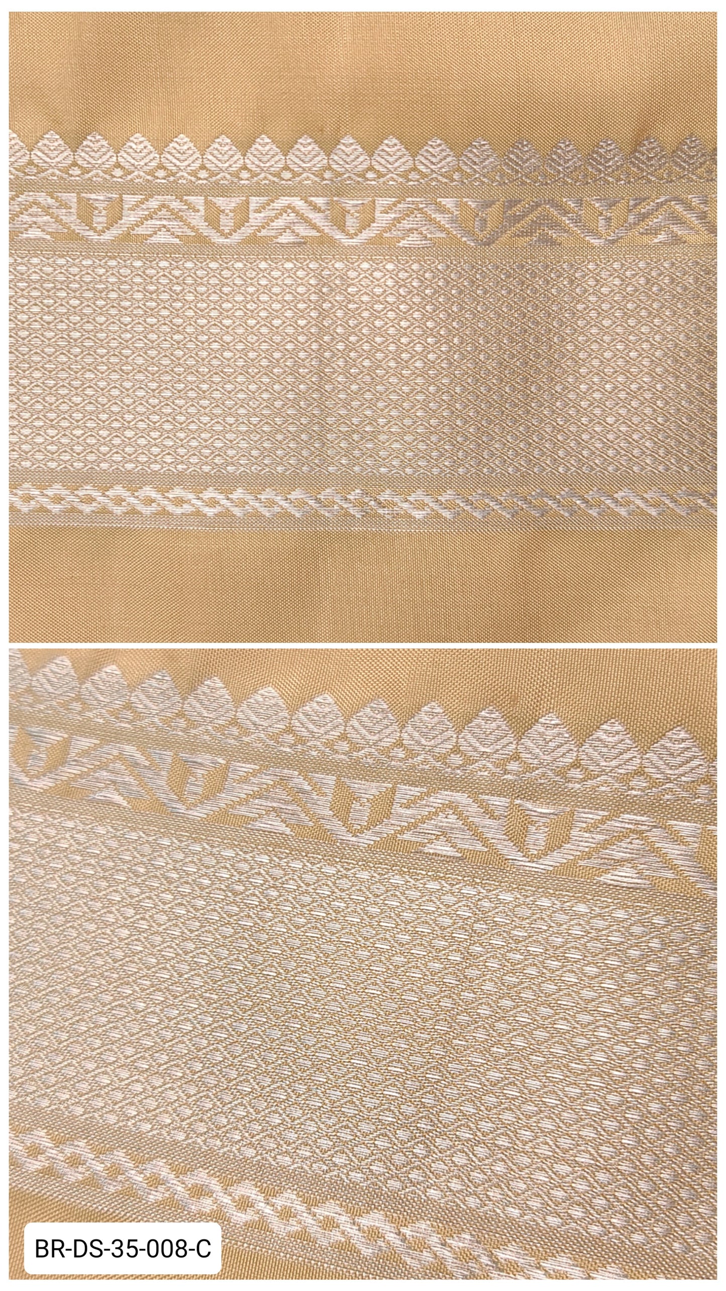 4 Inch Pure Kanchipuram Silk Zari Border – Beige with Silver Diamond Weave & Temple Motifs
