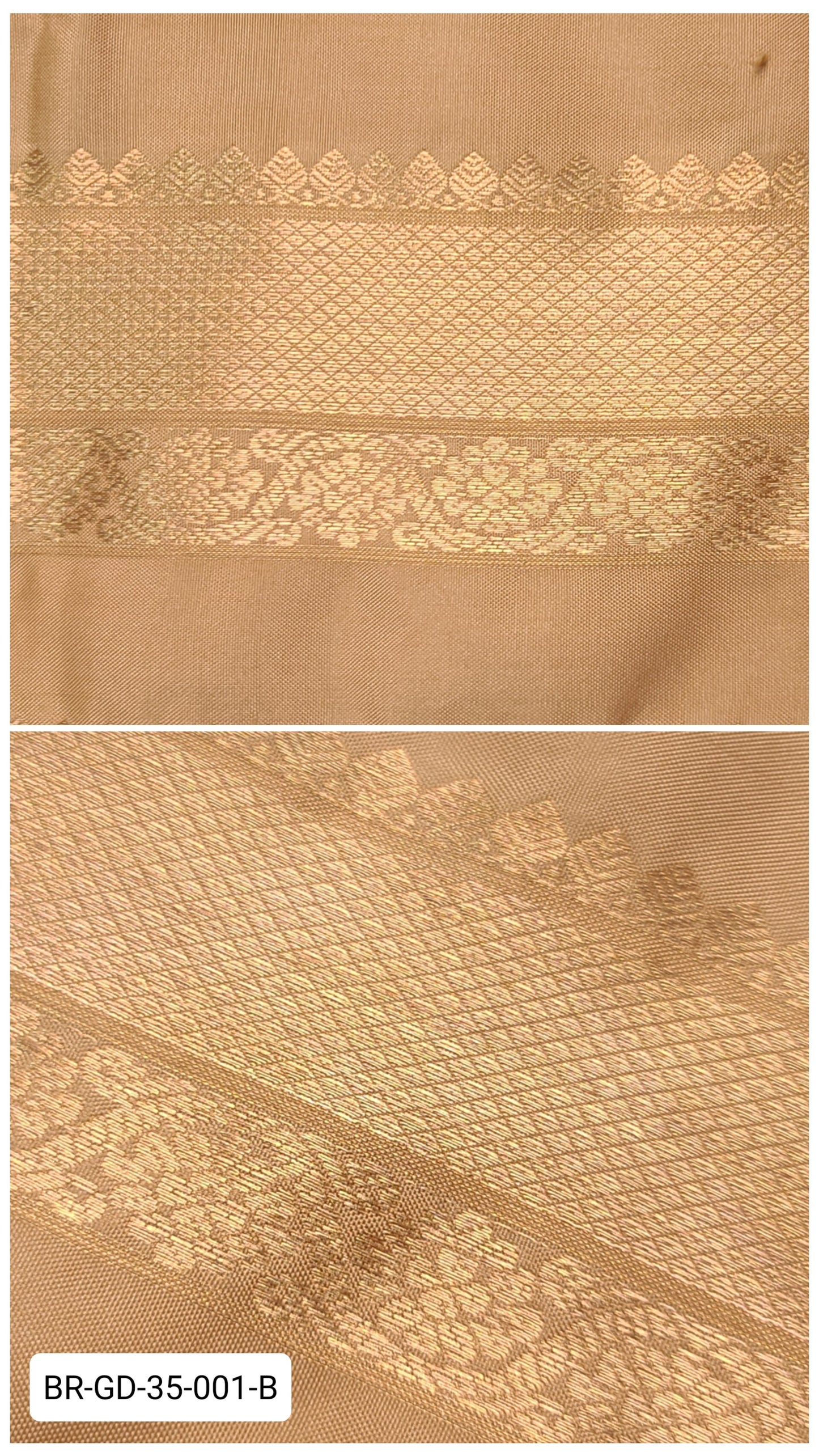 3.5 Inch Pure Kanchipuram Silk Zari Border – Golden Beige with Gold Diamond Weave & Floral Motifs