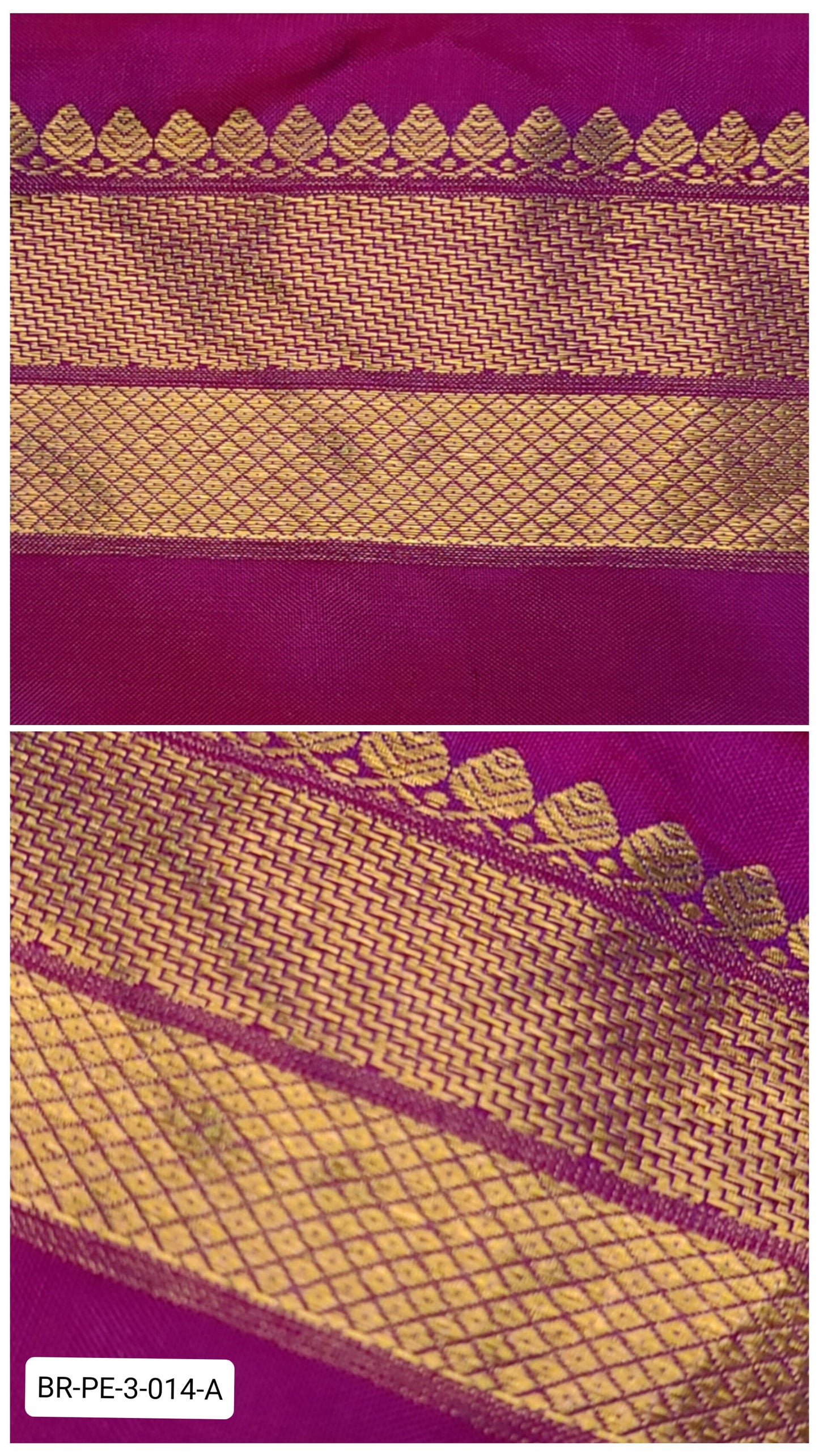3 Inch Pure Kanchipuram Silk Zari Border – Raspberry Pink with Gold Zari Temple & Diamond Weave