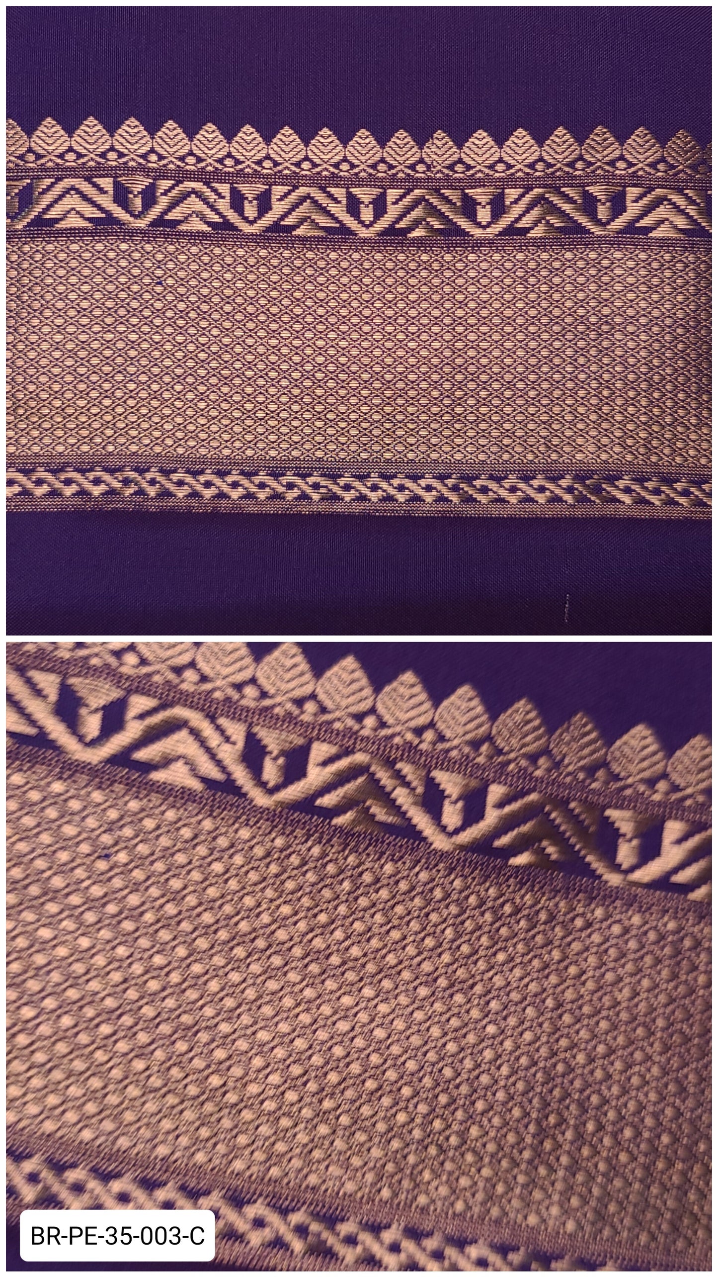 4 Inch Pure Kanchipuram Silk Zari Border – Deep Purple with GoldTemple & Geometric Weave
