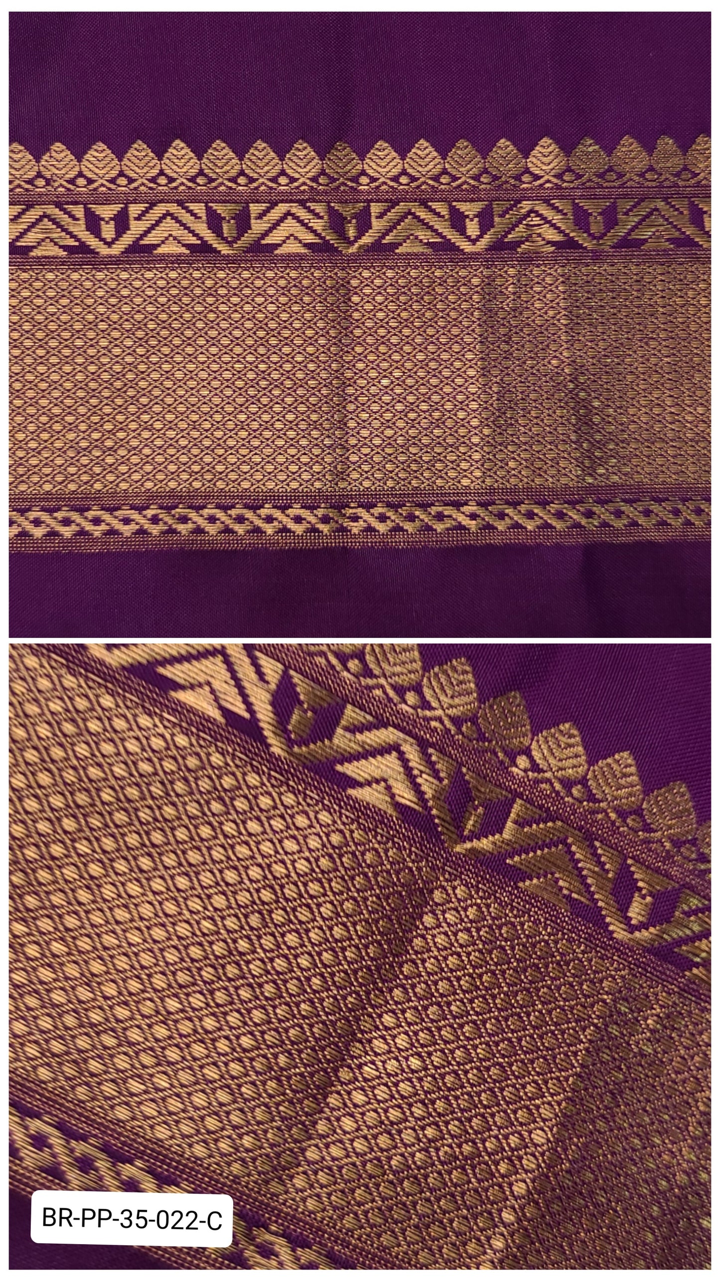 4 Inch Pure Kanchipuram Silk Zari Border – Royal Purple with Gold Temple & Geometric Motifs