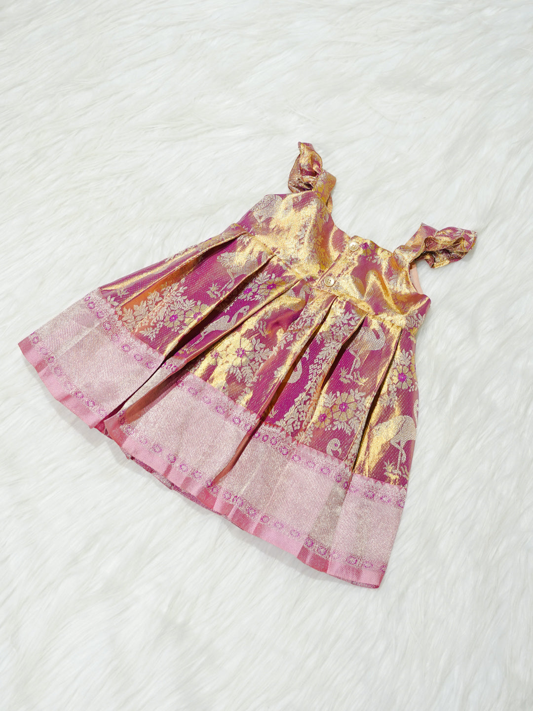 Pink & Gold Floral Brocade Newborn Girl Gown