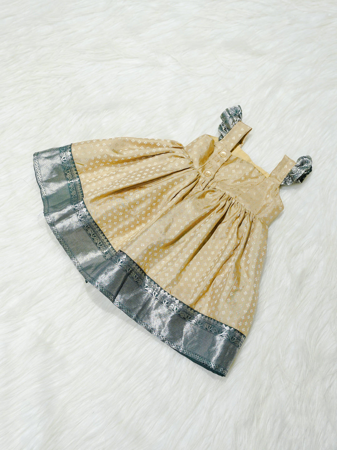 Gold & Teal Brocade Newborn Girl Gown