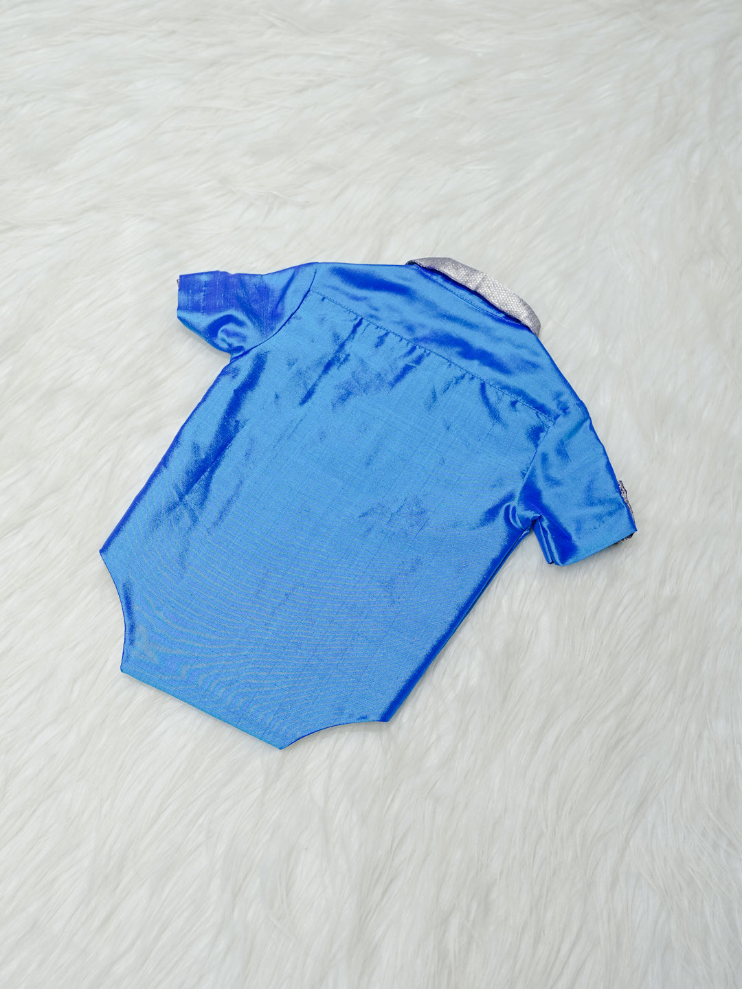 Royal Blue & Silver Silk Newborn Boy Romper with Booties