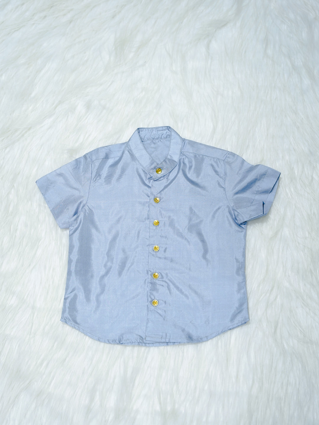 Silver Grey Kanchipuram Silk Boys Shirt