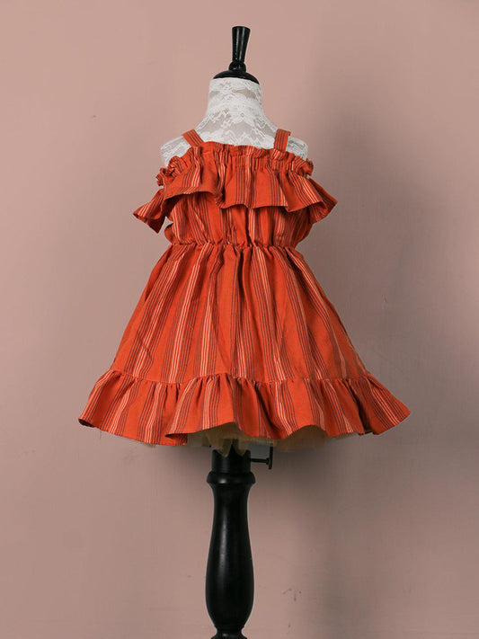 Handloom Woven carrot Girl’s Fit & Flare Dress WeaversKnot