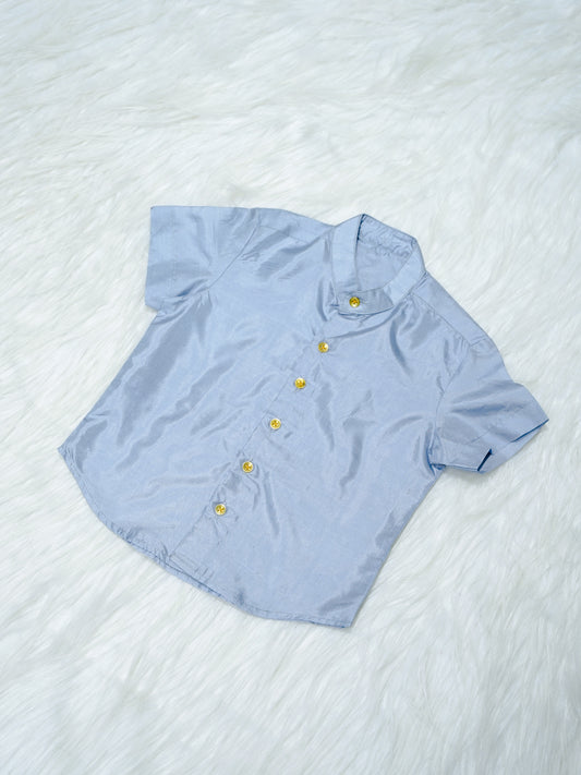 Silver Grey Kanchipuram Silk Boys Shirt