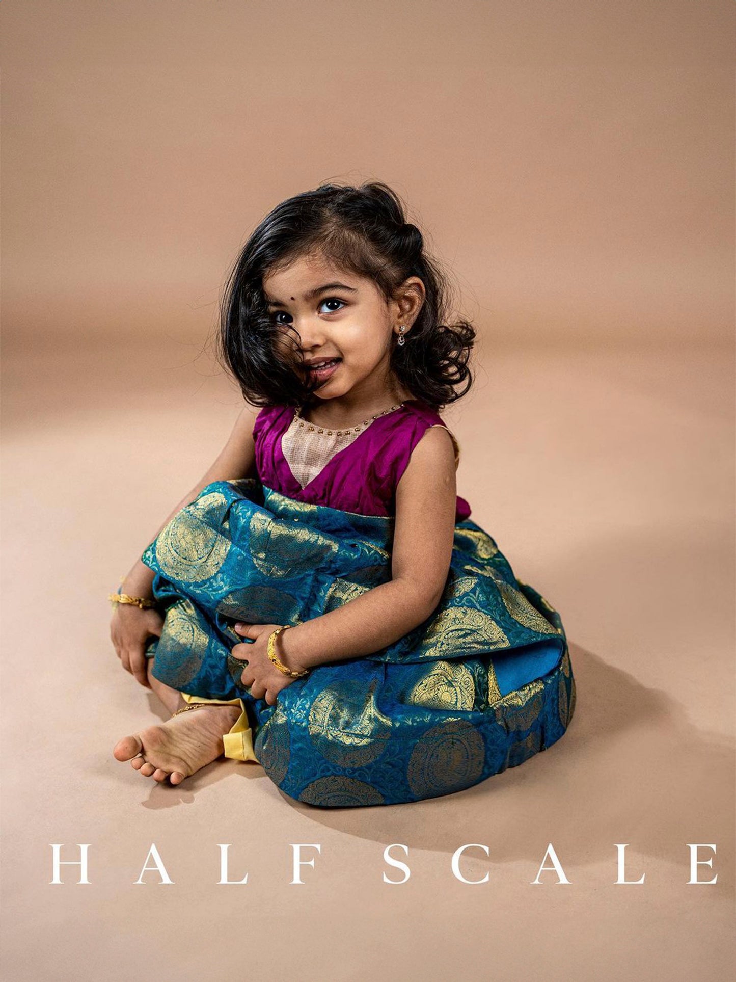 Boysenberry and Peacock Jacquard Two-Tiered Kanjivaram Silk Gown
