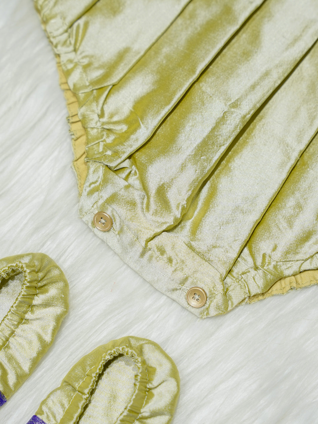 Soft Champagne & Dark Violet Zari Baby Romper with Matching Booties