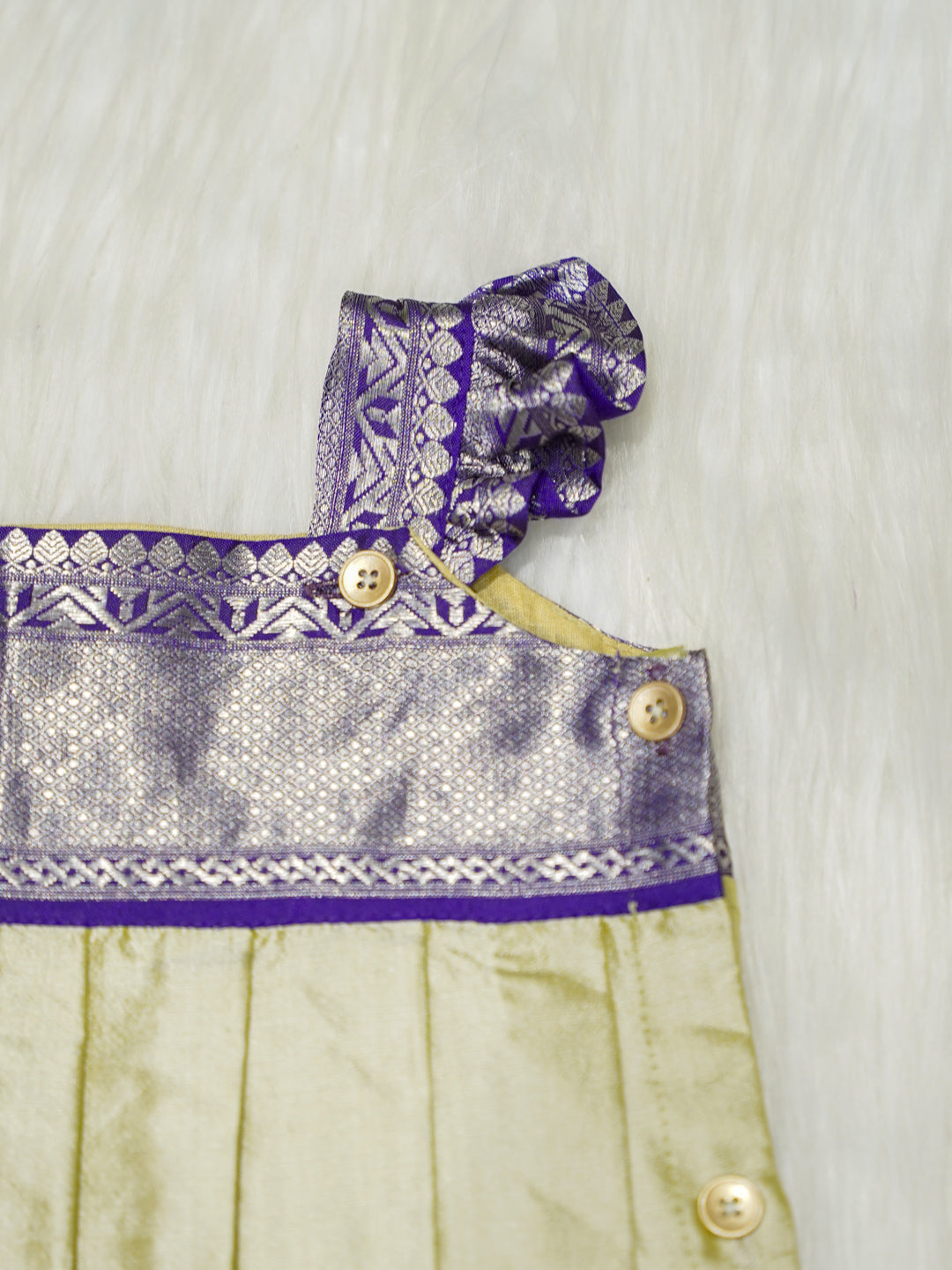 Soft Champagne & Dark Violet Zari Baby Romper with Matching Booties