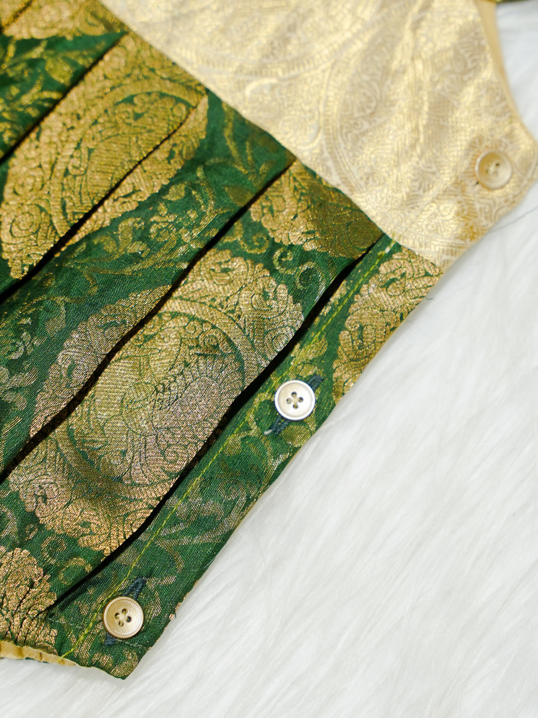 Emerald & Gold Brocade Newborn Girl Bubble Romper with Booties