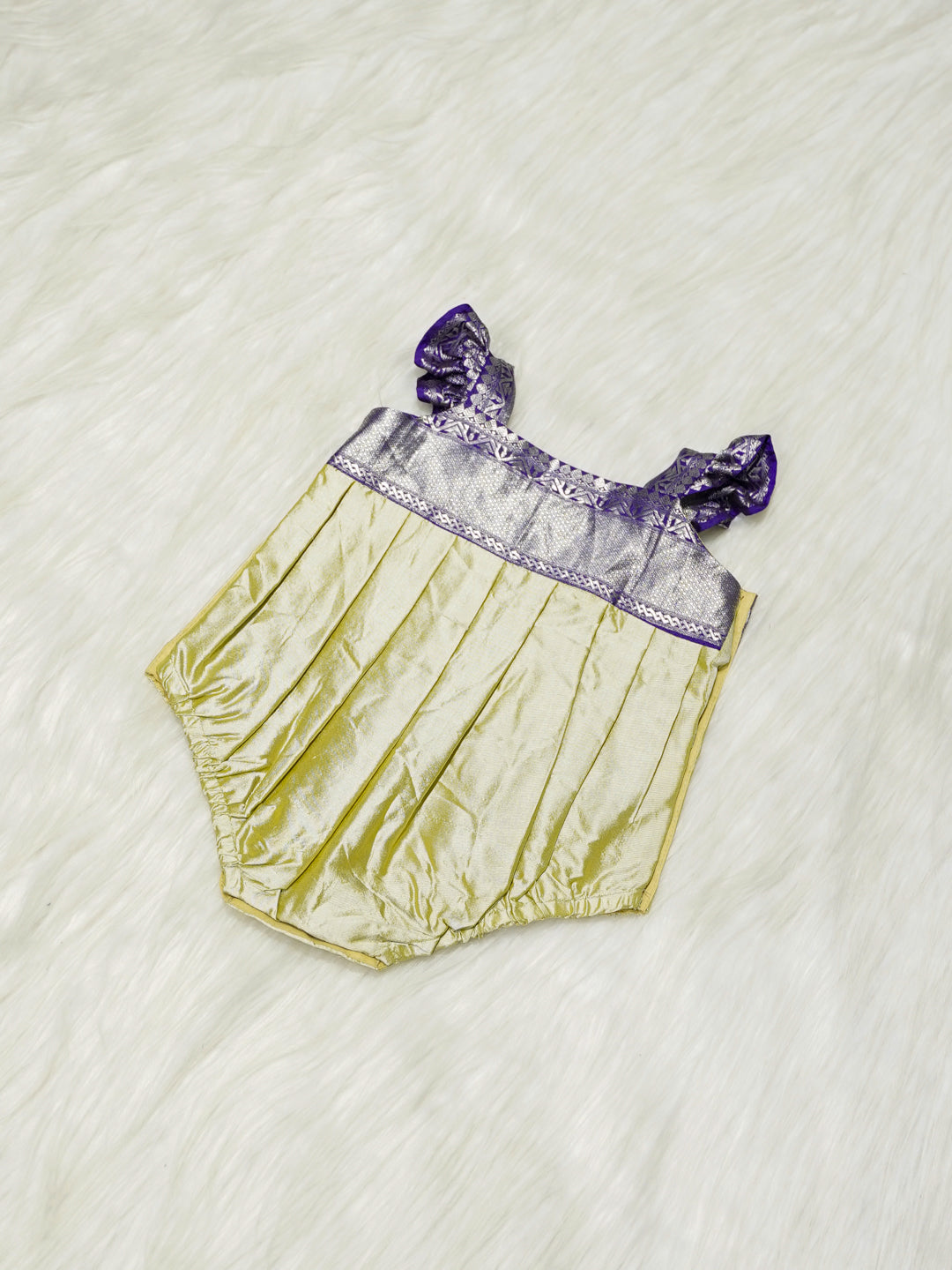 Soft Champagne & Dark Violet Zari Baby Romper with Matching Booties