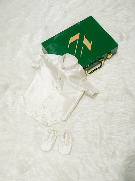 Off-White Signature Newborn Baby Boy Silk Romper | Luxury Baby Boy Gift Box