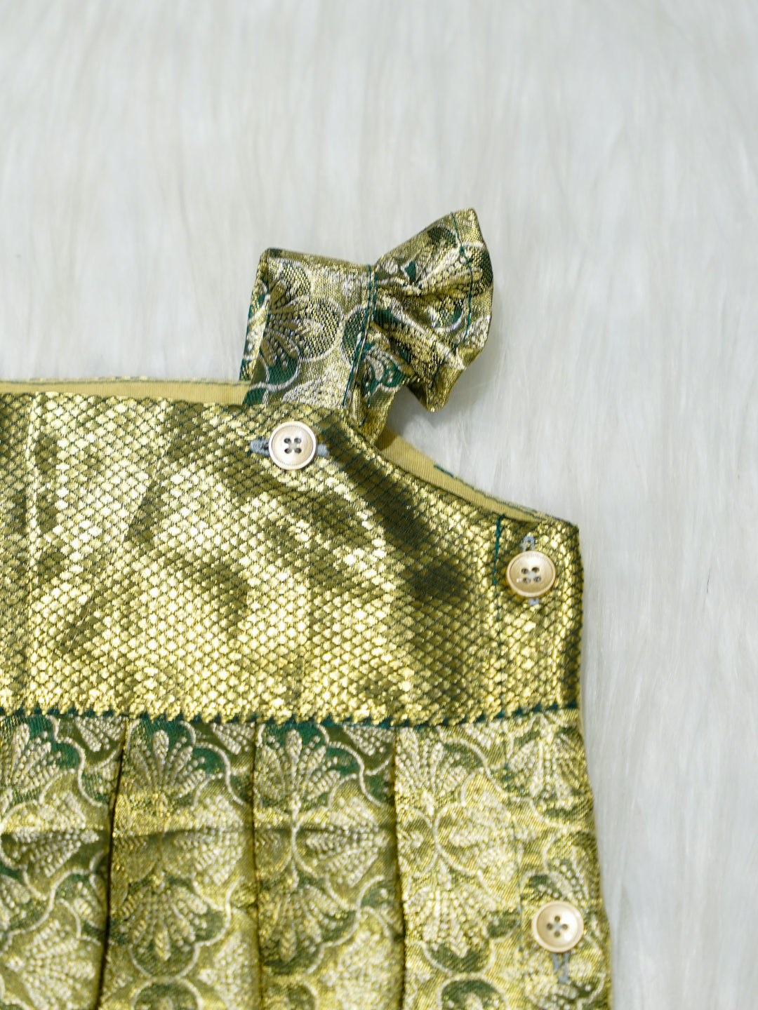 Green & Gold Brocade Baby Romper with Matching Booties