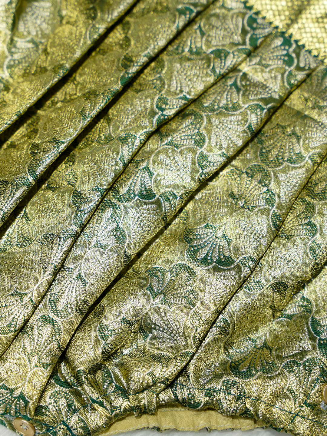 Green & Gold Brocade Baby Romper with Matching Booties