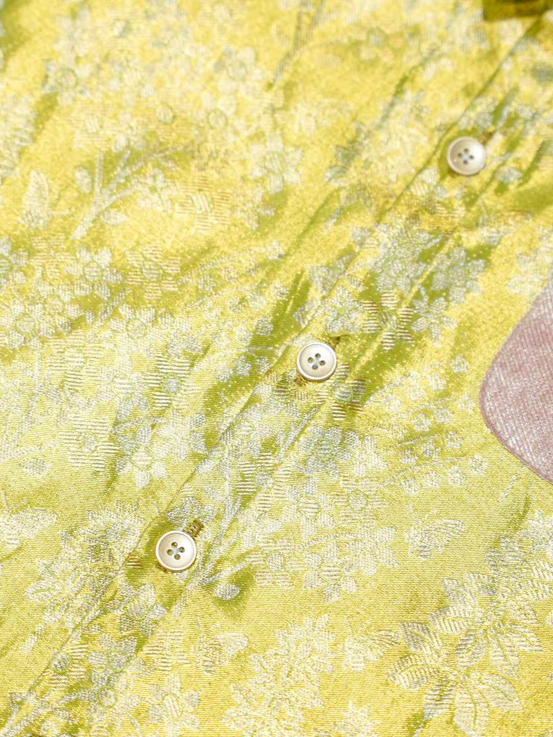 Yellow & Pink Brocade Baby Romper with Matching Booties
