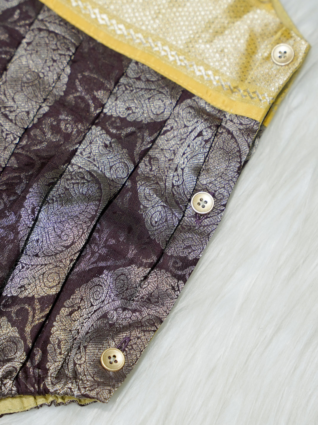 Brown & Gold Brocade Baby Romper with Matching Booties