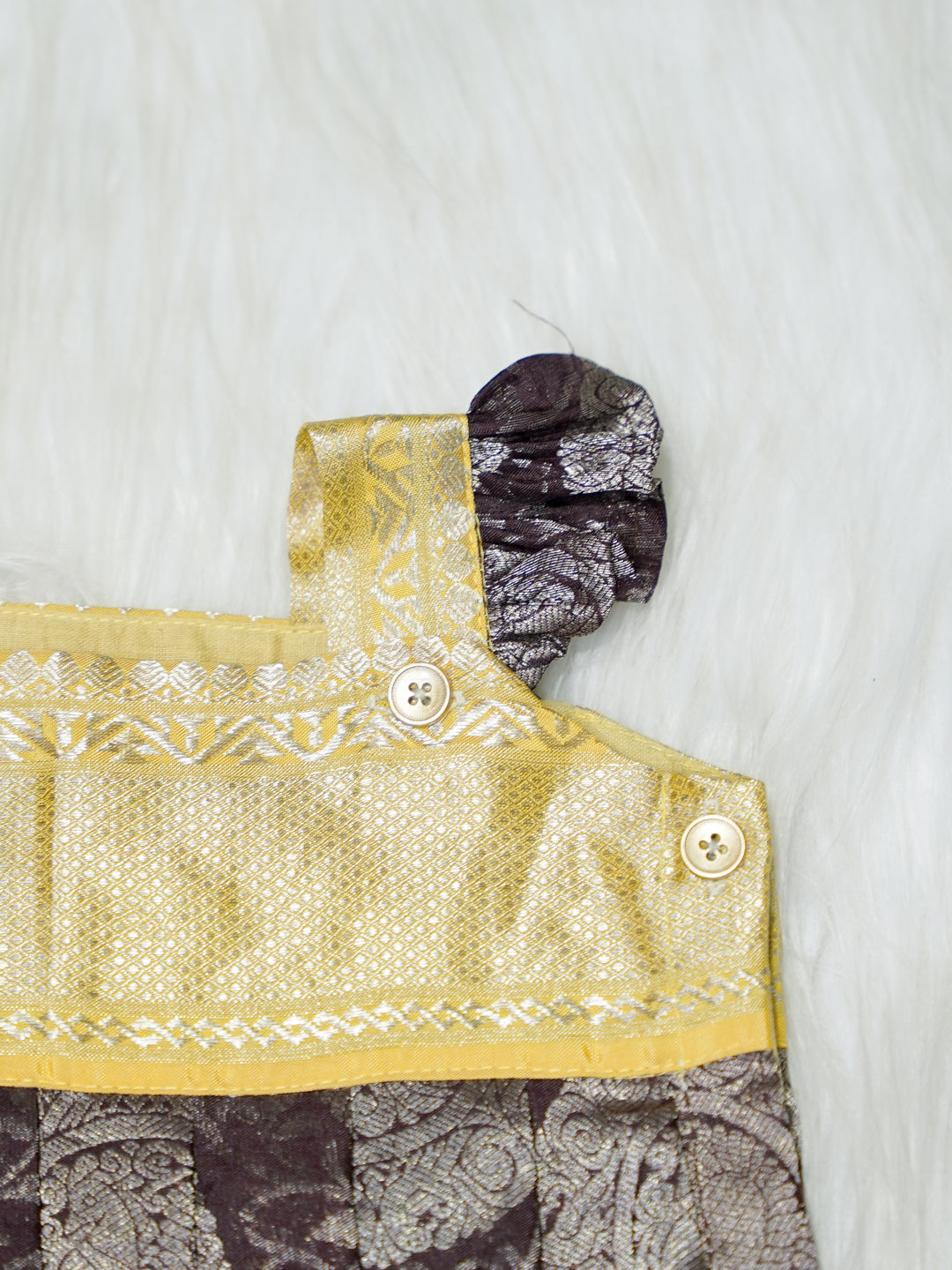 Brown & Gold Brocade Baby Romper with Matching Booties