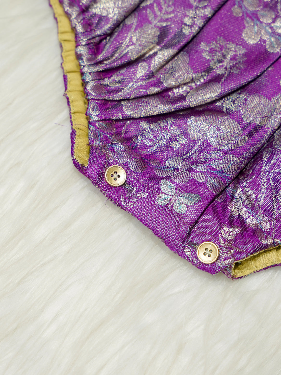 Purple & Turquoise Brocade Baby Romper with Ruffled Straps