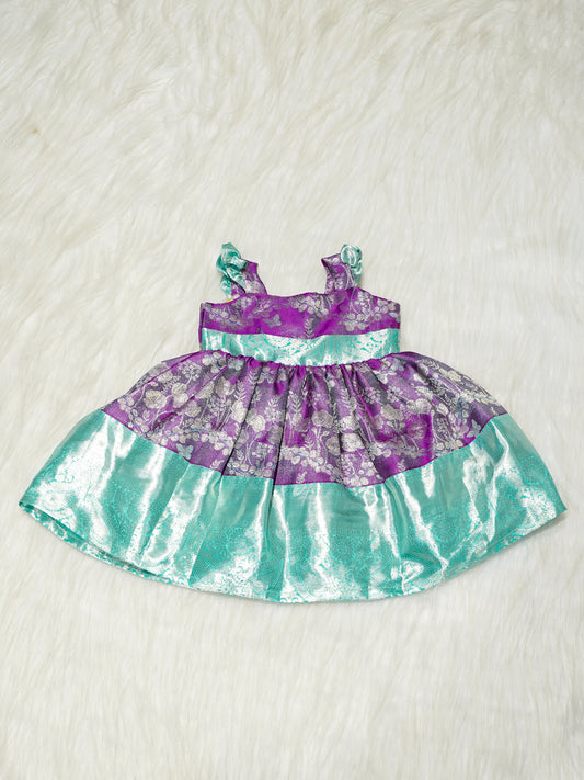 Purple & Turquoise Brocade Baby Girl Dress
