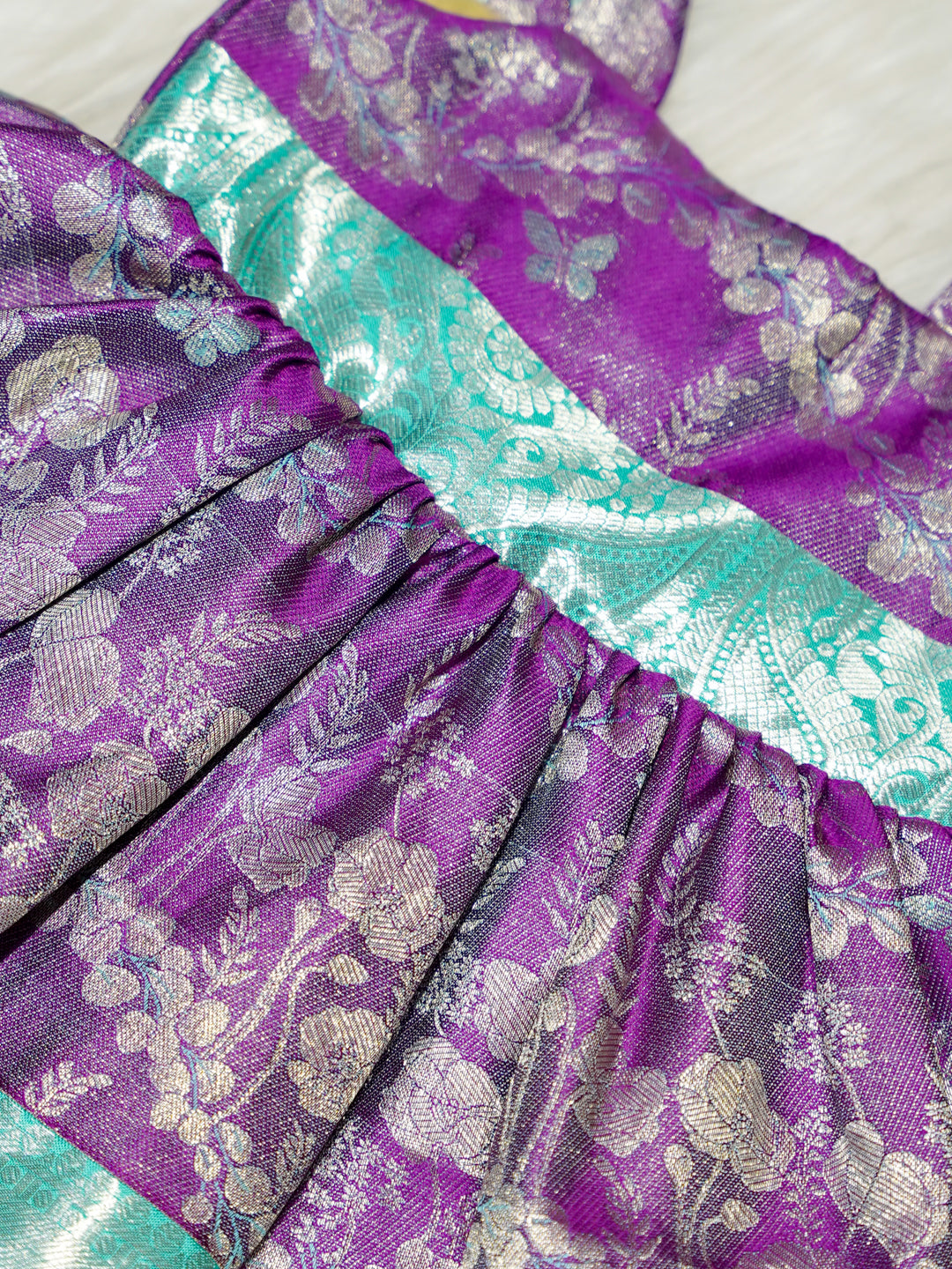 Purple & Turquoise Brocade Baby Girl Dress