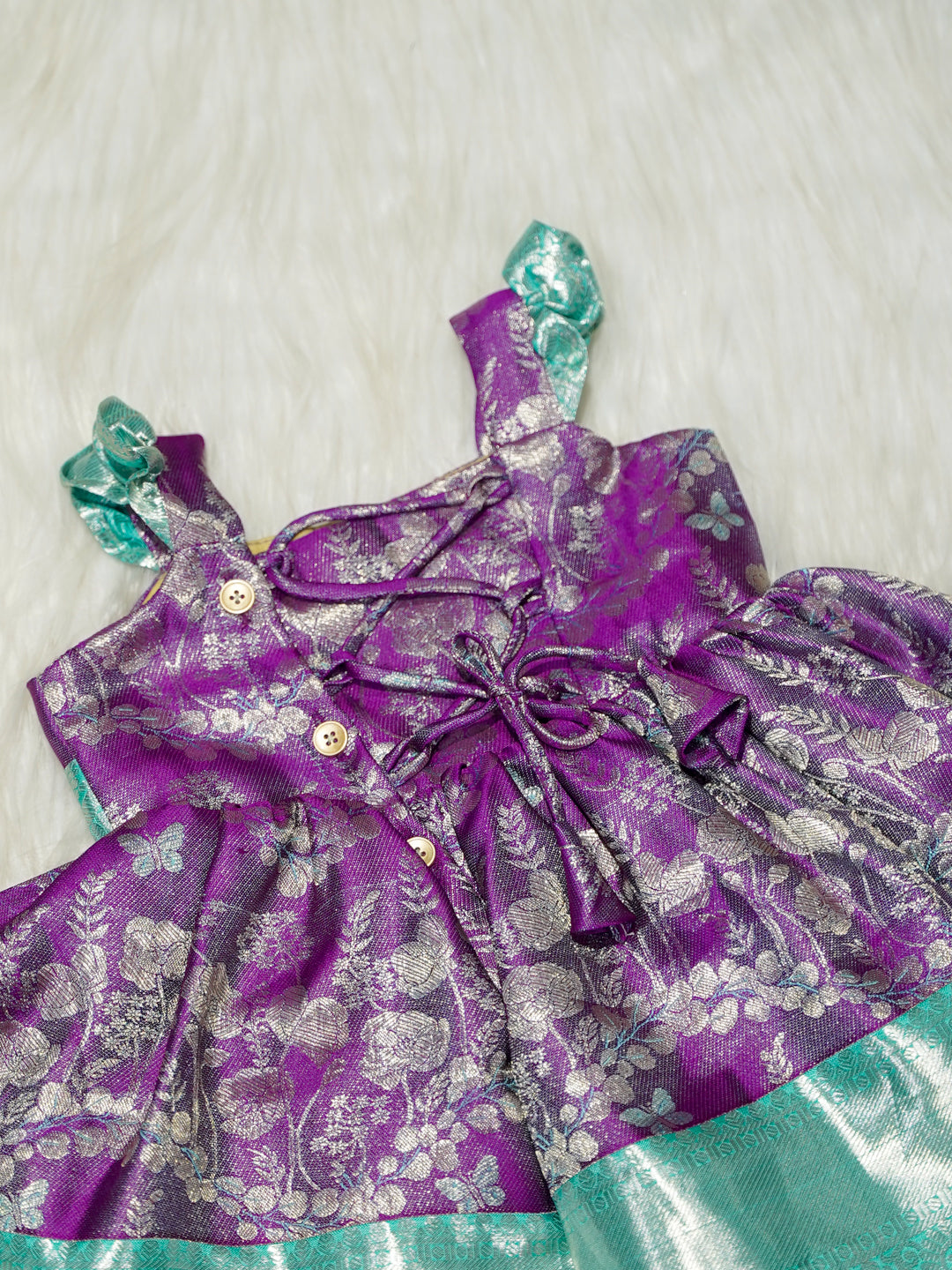 Purple & Turquoise Brocade Baby Girl Dress