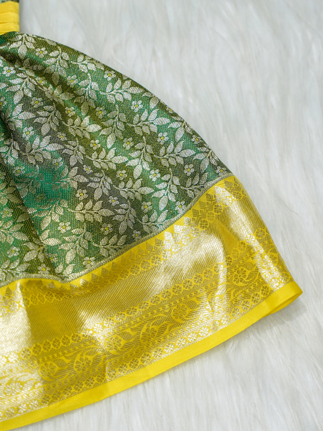Green & Gold Brocade Baby Girl Dress with Matching Booties