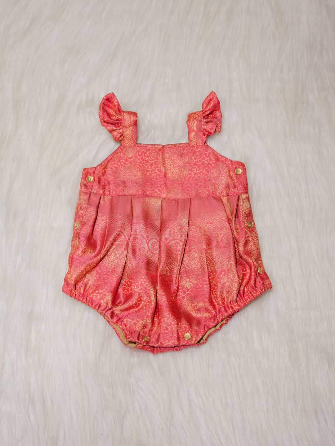 Coral Pink Newborn Silk Romper with Zari Weave