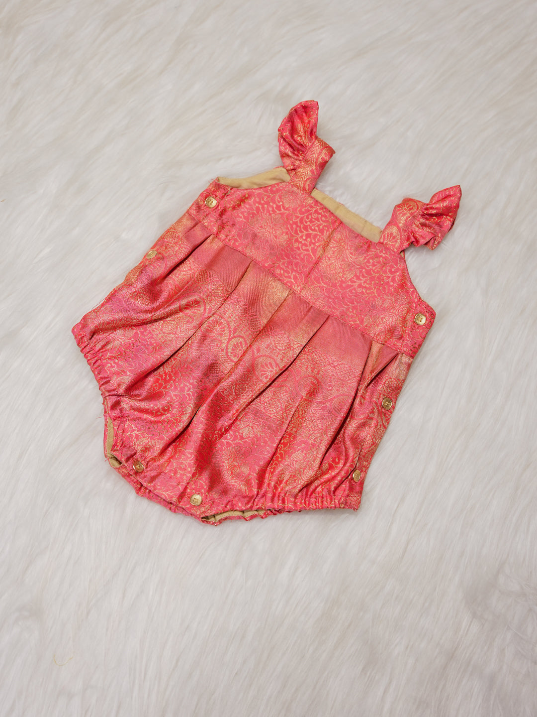 Coral Pink Newborn Silk Romper with Zari Weave