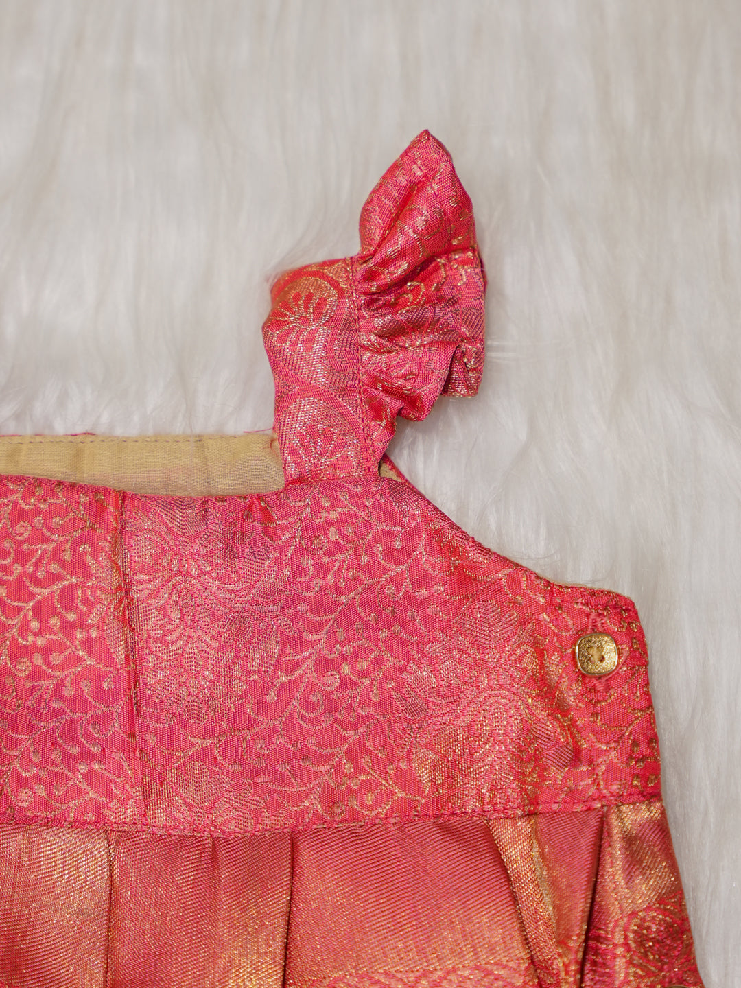 Coral Pink Newborn Silk Romper with Zari Weave