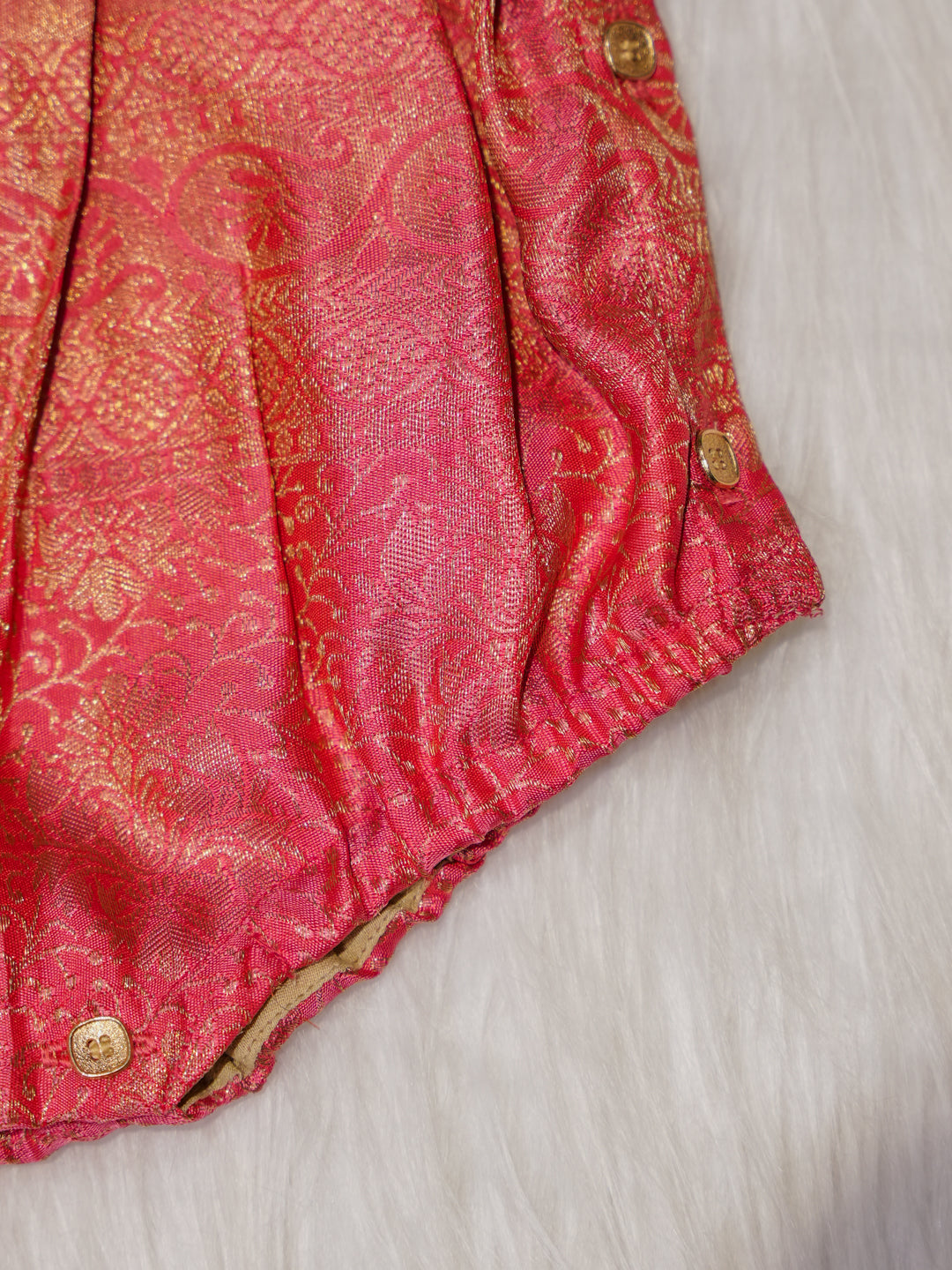 Coral Pink Newborn Silk Romper with Zari Weave