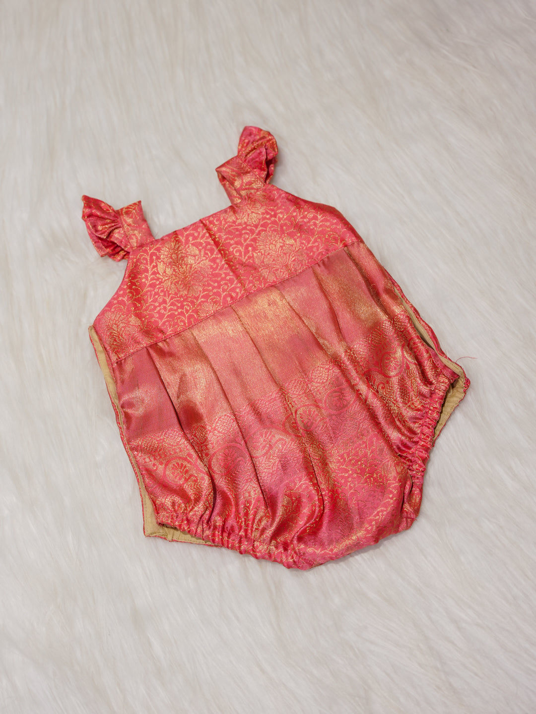 Coral Pink Newborn Silk Romper with Zari Weave