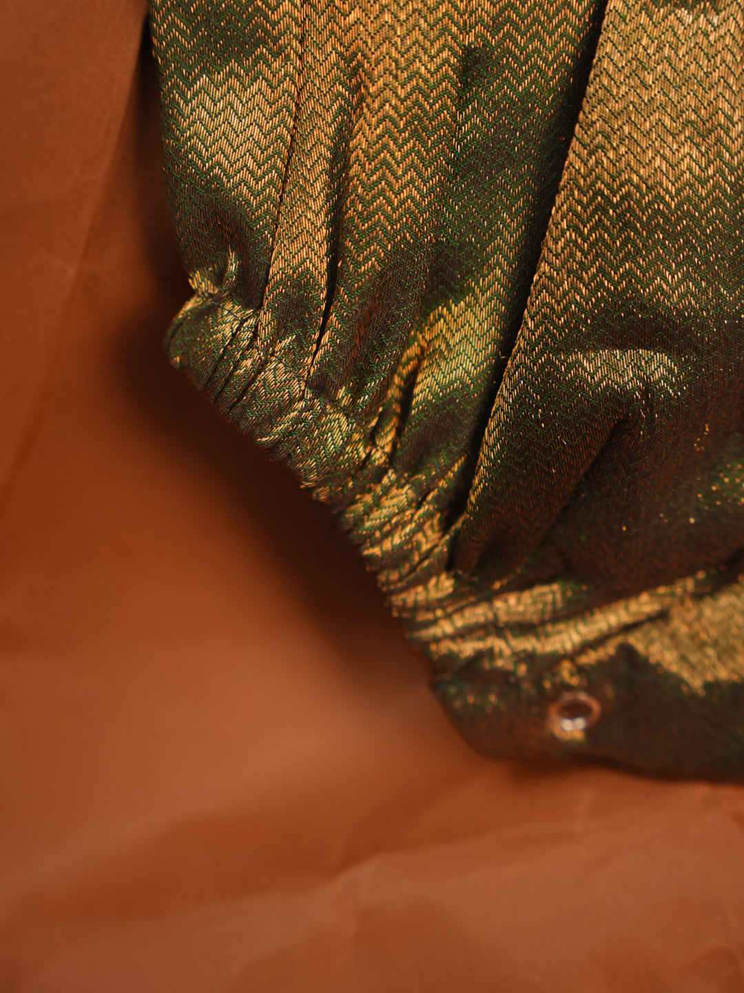 Peacock Grove – Deep Green Kanchipuram Silk Newborn Girl Romper