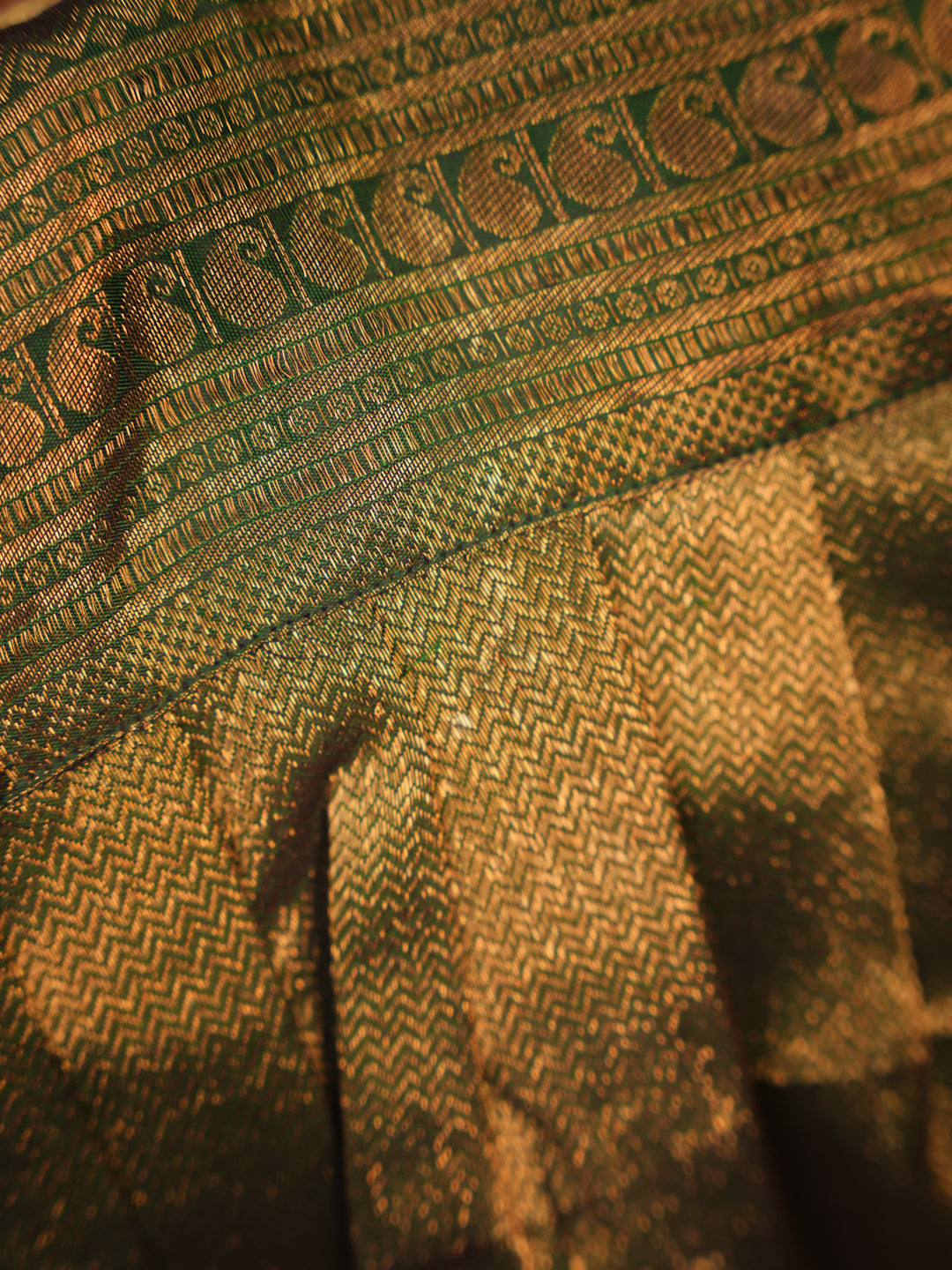 Peacock Grove – Deep Green Kanchipuram Silk Newborn Girl Romper