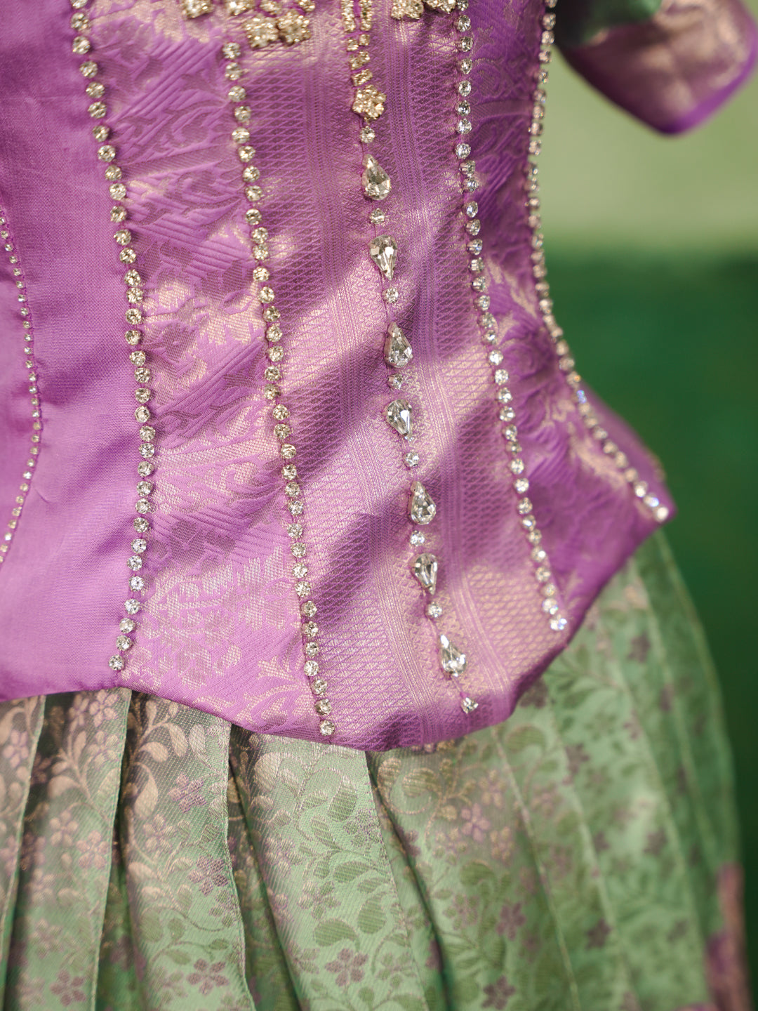 Lavender & Mint Green Kanchipuram Silk Pattu Pavadai Set for Girls