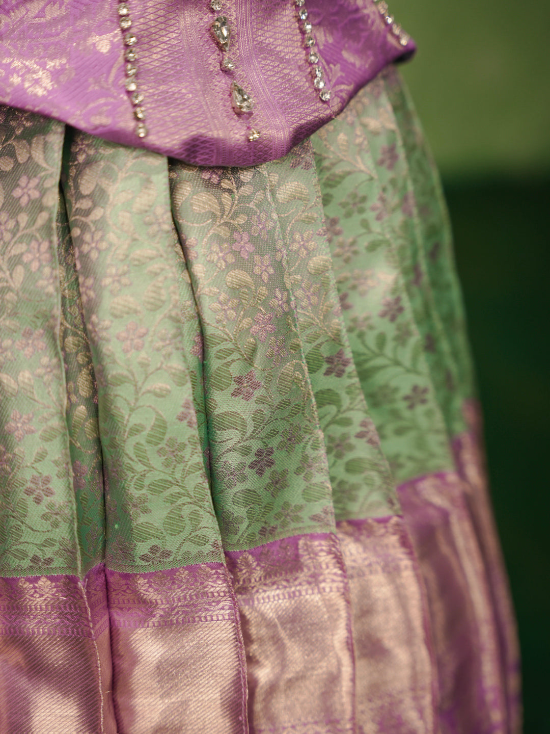 Lavender & Mint Green Kanchipuram Silk Pattu Pavadai Set for Girls