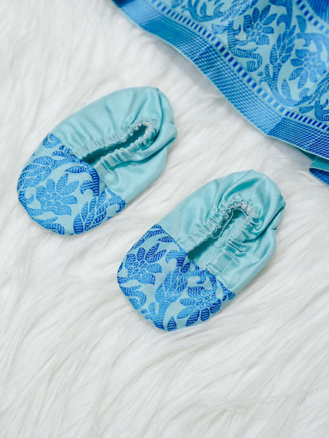 Aqua & Royal Blue Silk Newborn Girl Gown with Booties