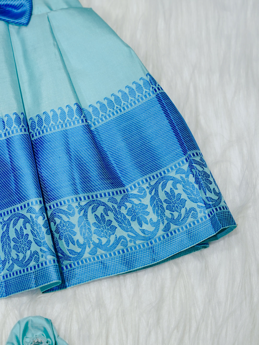 Aqua & Royal Blue Silk Newborn Girl Gown with Booties