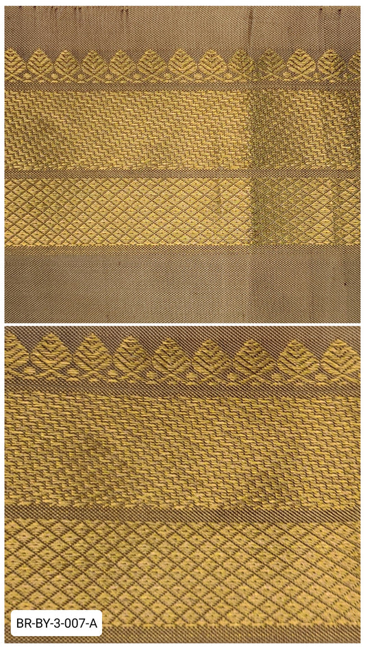 3 Inch Pure Kanchipuram Silk Zari Border – Beige Brown with Gold Zari Temple & Diamond Weave