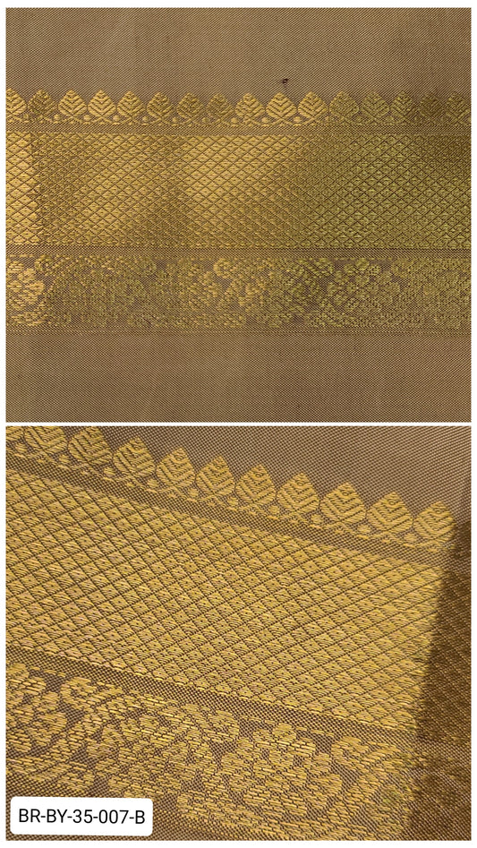 3.5 Inch Pure Kanchipuram Silk Zari Border – Beige with Gold Diamond Weave & Floral Motifs
