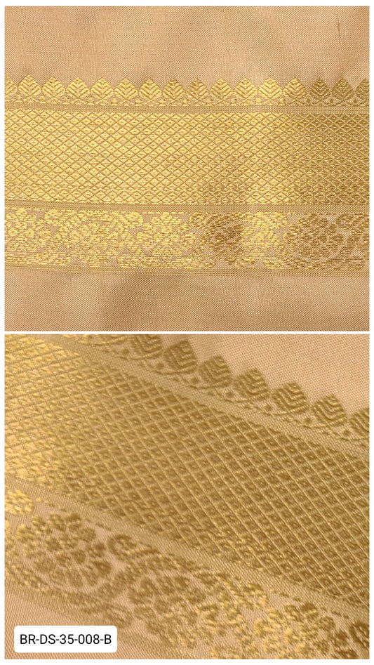 3.5 Inch Pure Kanchipuram Silk Zari Border – Beige with Gold Floral & Diamond Weave